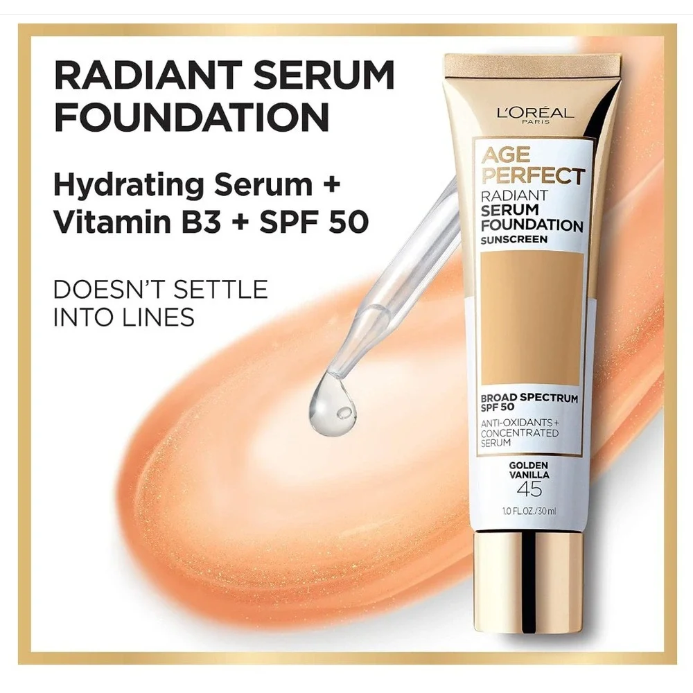 L'Oreal Age Perfect Radiant Serum Foundation Sunscreen Amber Beige 95 SPF 50 1oz